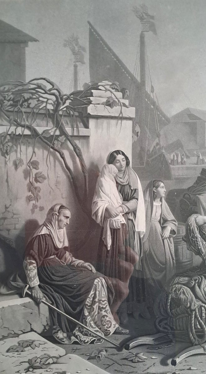 Engraving By Louis-adolphe Gautier "the Fishermen Of The Adriatic" After Léopold Robert-photo-3