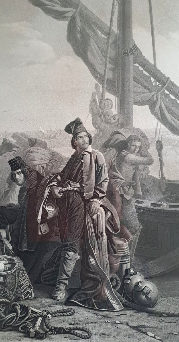 Engraving By Louis-adolphe Gautier "the Fishermen Of The Adriatic" After Léopold Robert-photo-1