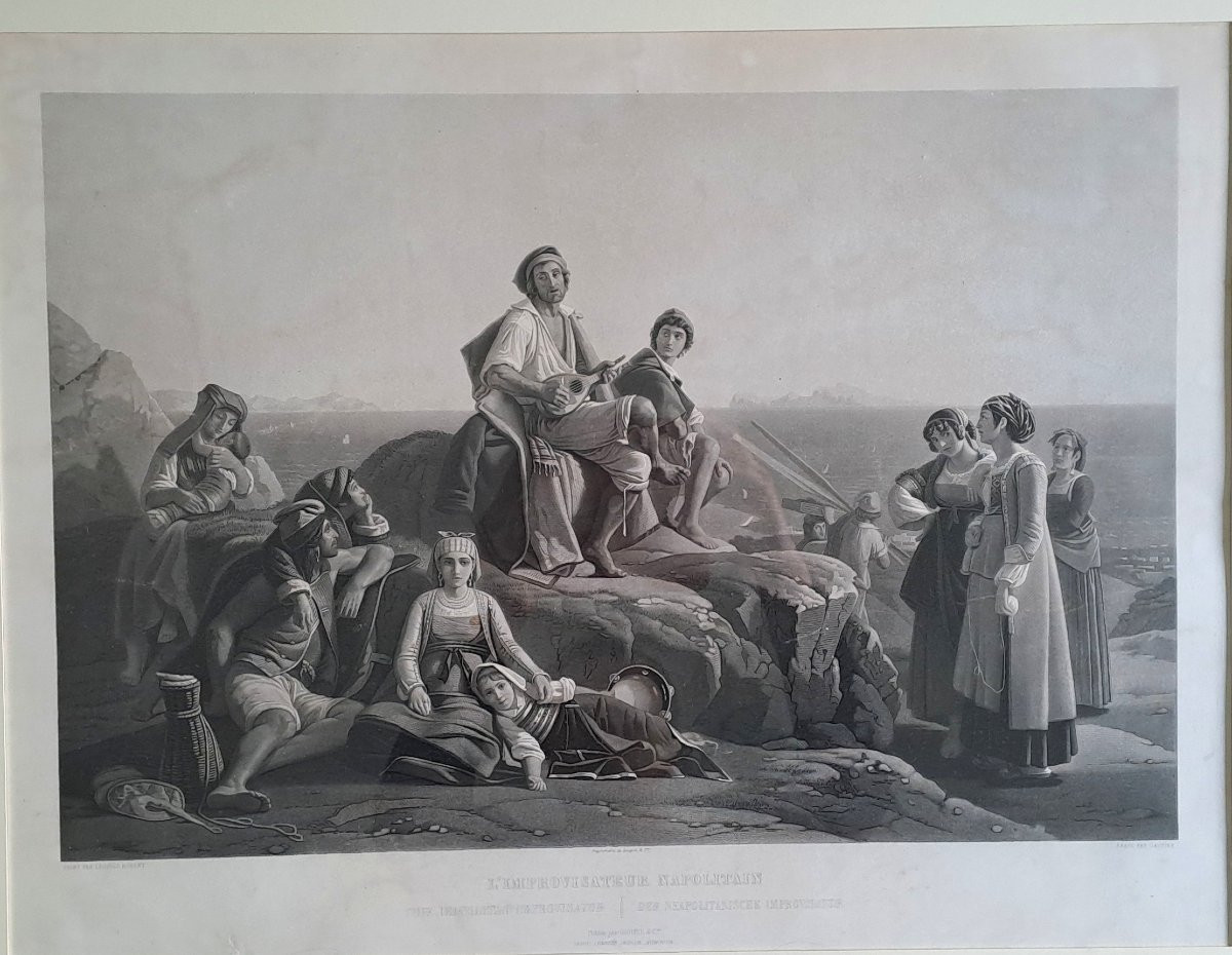 Gravure " L'improvisateur napolitain" d'après Léopold Robert, gravé par Gautier -photo-4