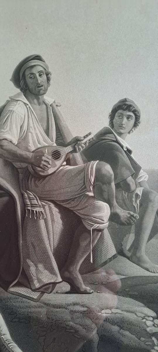 Gravure " L'improvisateur napolitain" d'après Léopold Robert, gravé par Gautier -photo-3