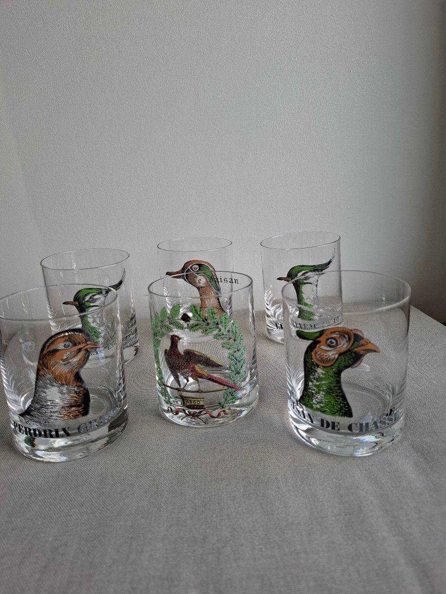 Verres à whisky en cristal vintage décor chasse 
