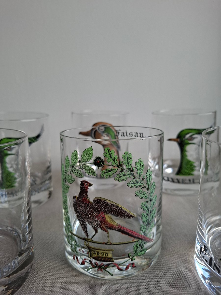 Set Of 6 1970s Hunting Glasses Made Of Auteuil Crystal-photo-2