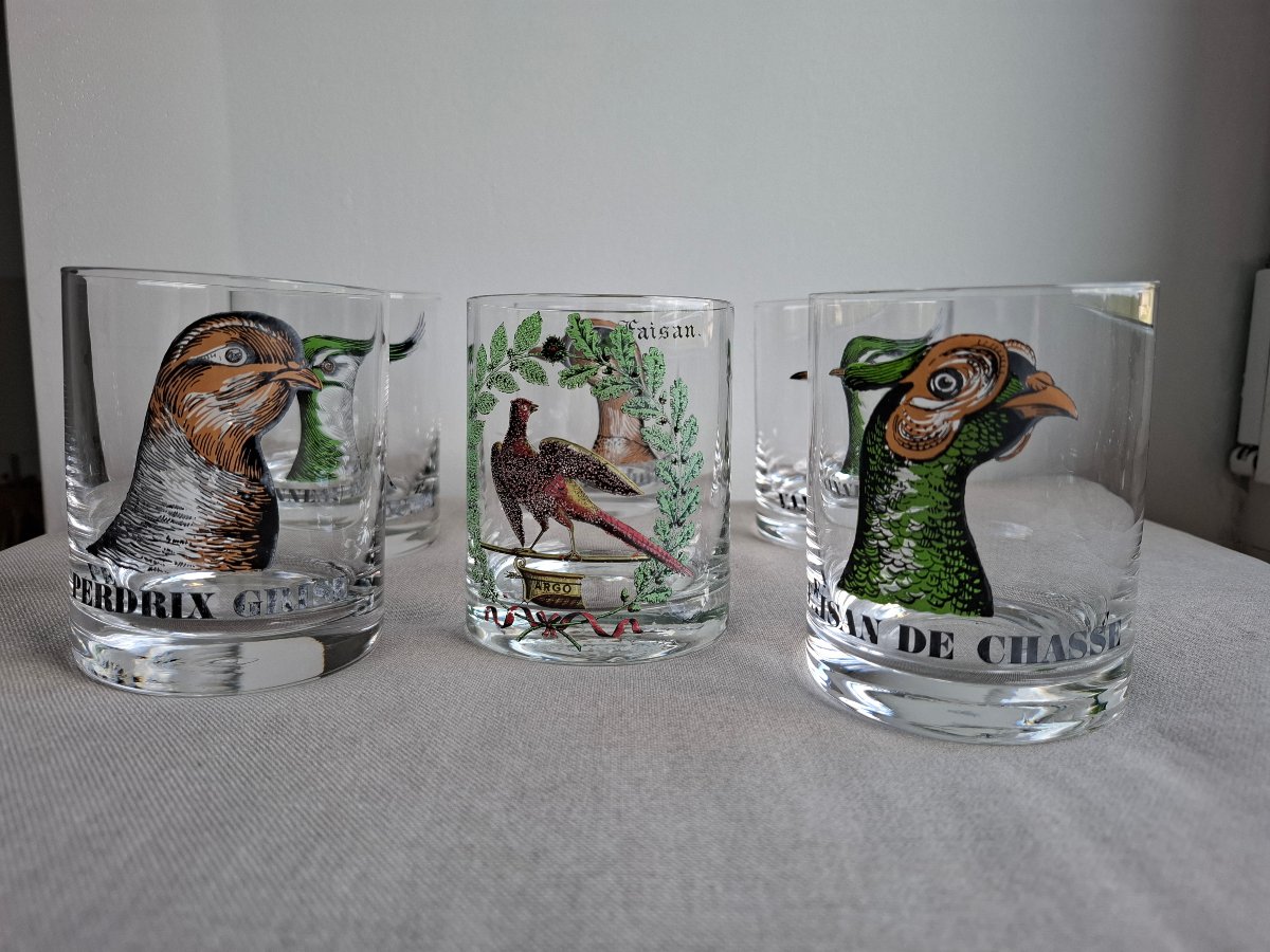 Set Of 6 1970s Hunting Glasses Made Of Auteuil Crystal-photo-4