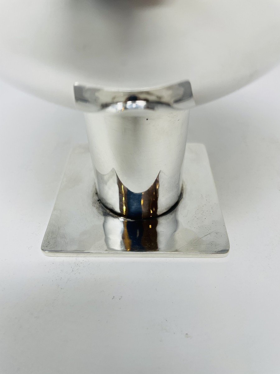 Coupe Moderniste Par Jean Despres, Circa 1930, Métal Argenté-photo-2