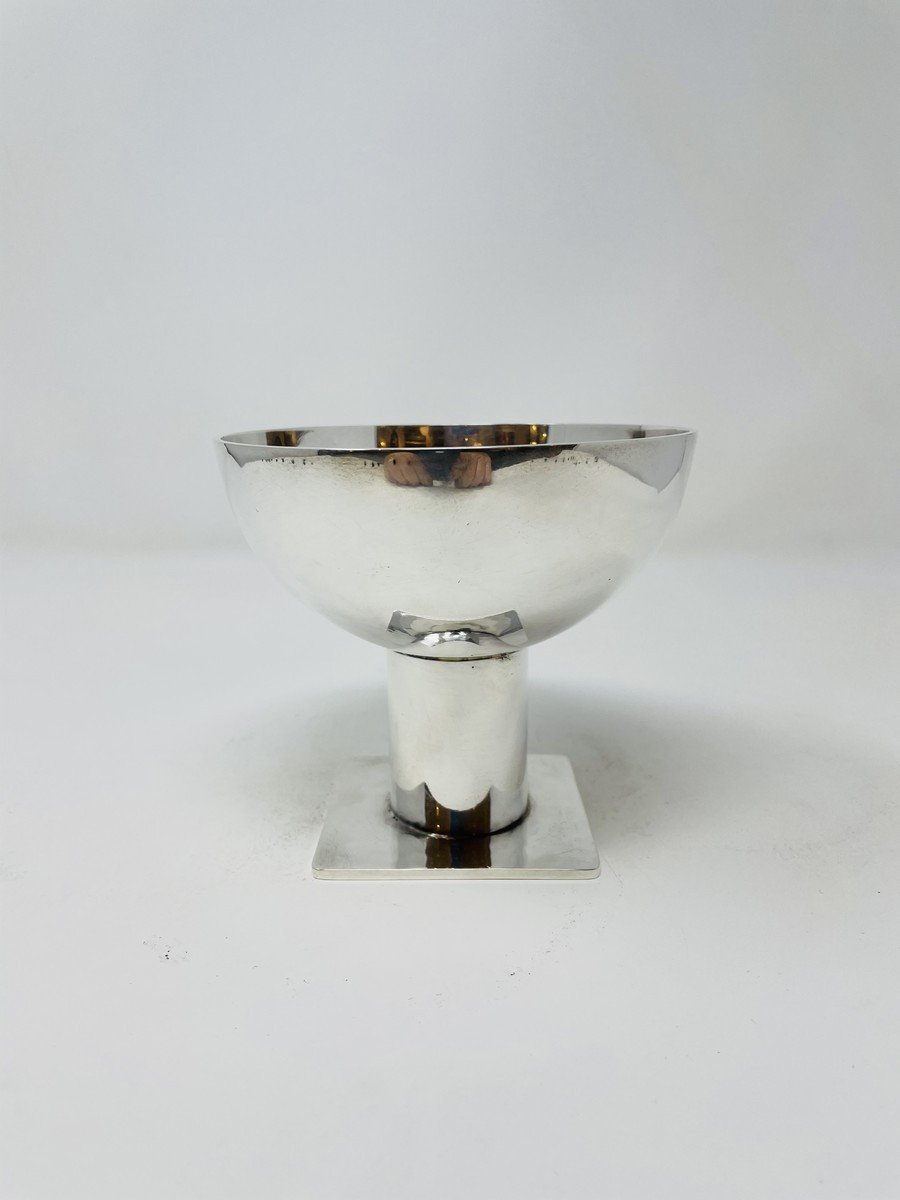 Coupe Moderniste Par Jean Despres, Circa 1930, Métal Argenté-photo-4