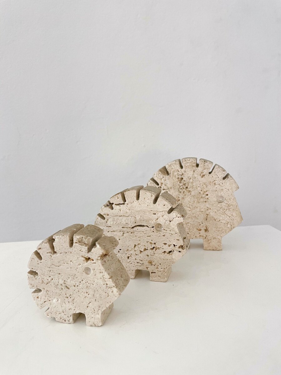 Set Of 3 Italian Travertine Hedgehogs By Fratelli Mannelli, 1970s