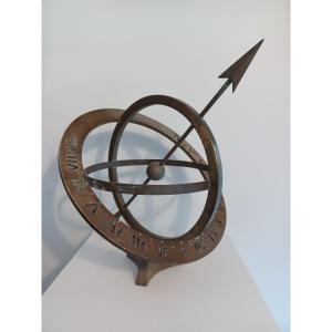 Cadran solaire armillaire en bronze pour extérieur - Socle triangulaire	