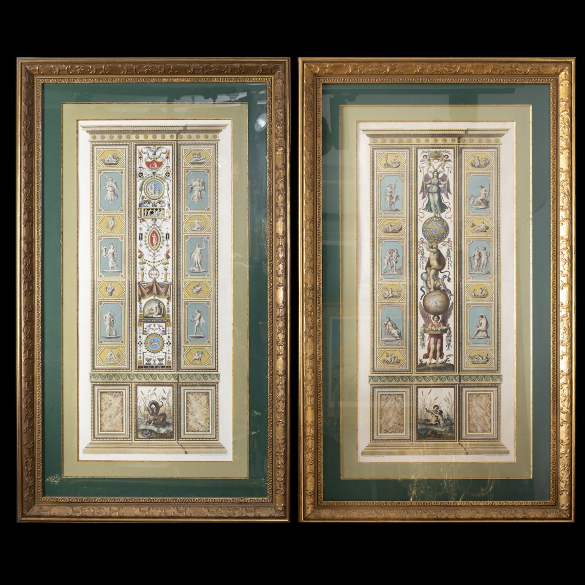 A Pair Of Italian 18th Century Fresco Pilasters Ingravings. By Juanes Volpato Rome 1775.