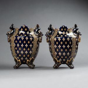 Pair Of Gien Faience Vases