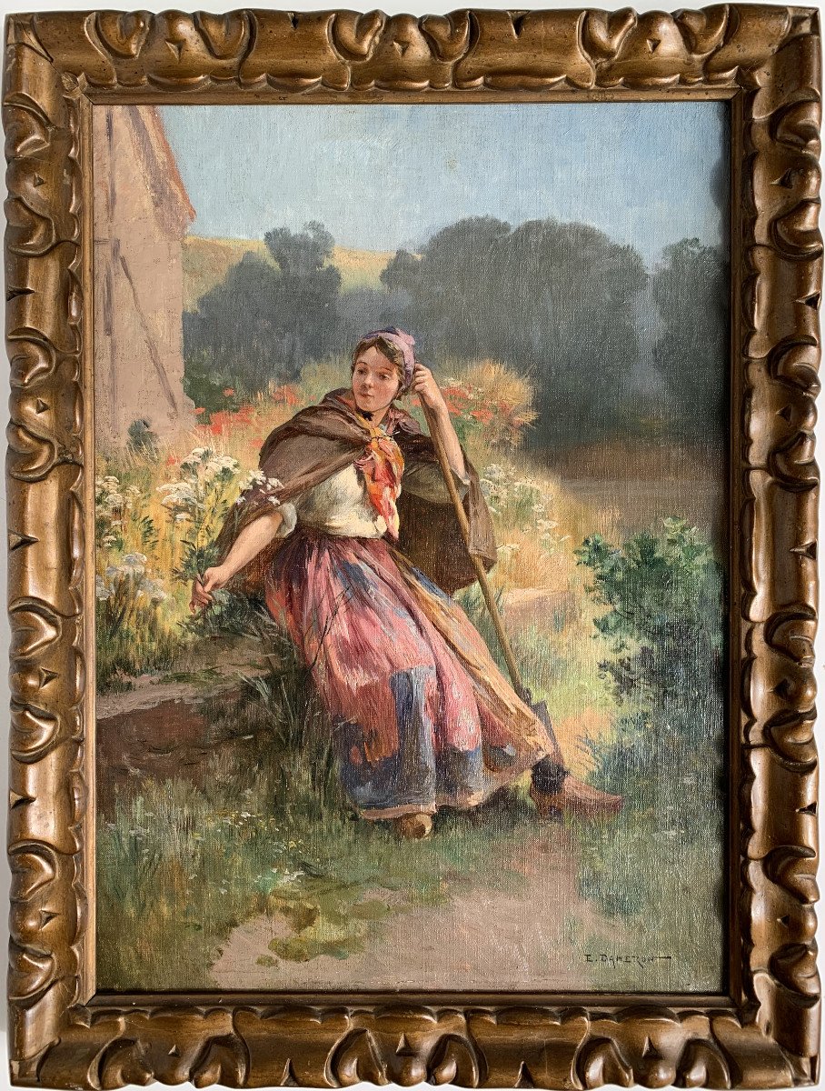 émile-charles Dameron (1848-1908) - Young Shepherdess - Oil On Canvas-photo-1