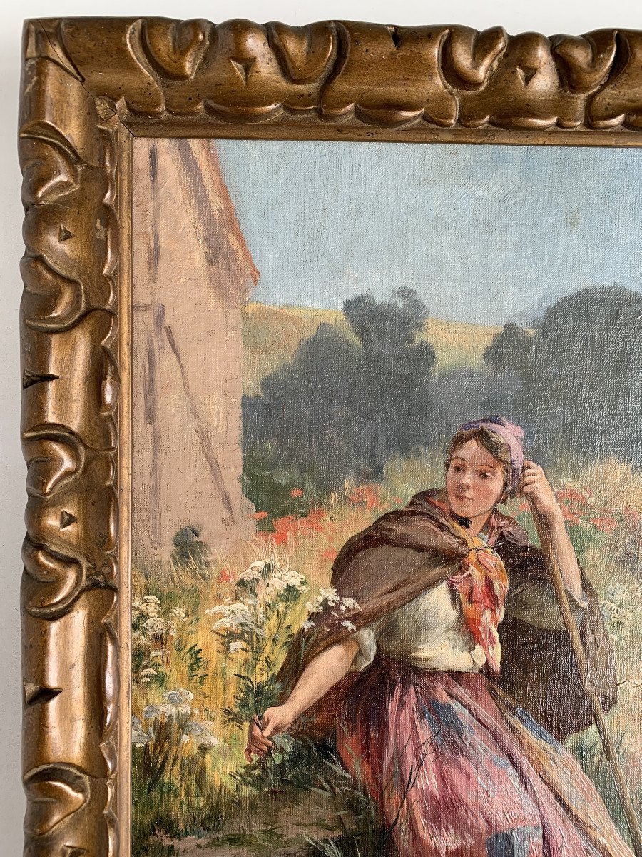émile-charles Dameron (1848-1908) - Young Shepherdess - Oil On Canvas-photo-2