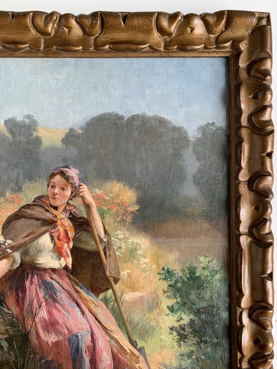 émile-charles Dameron (1848-1908) - Young Shepherdess - Oil On Canvas-photo-3