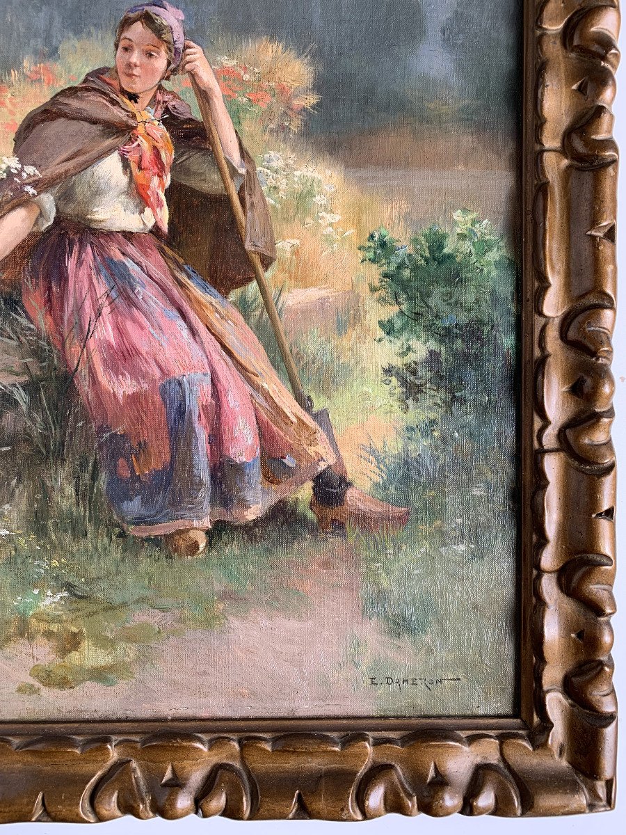 émile-charles Dameron (1848-1908) - Young Shepherdess - Oil On Canvas-photo-4