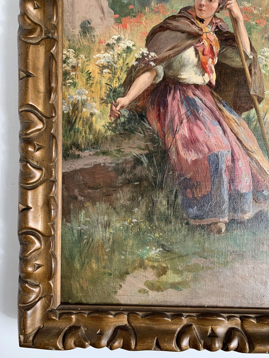 émile-charles Dameron (1848-1908) - Young Shepherdess - Oil On Canvas-photo-5