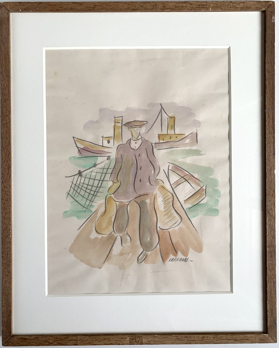 Rafael Barradas (1890-1929) - Basque Sailor In St Jean De Luz - Watercolor-photo-2