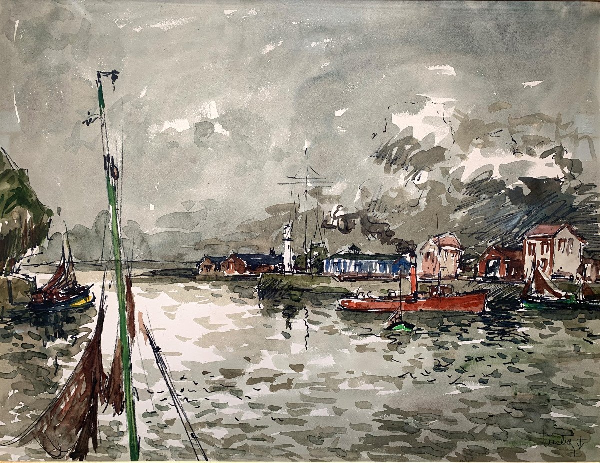 Fernand HERBO (1905-1995) - Honfleur - Aquarelle - Peintre de la Marine-photo-2