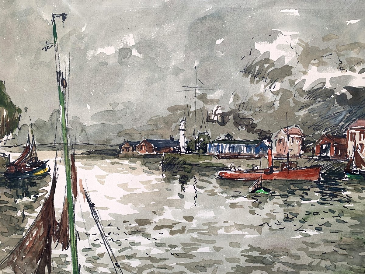 Fernand HERBO (1905-1995) - Honfleur - Aquarelle - Peintre de la Marine-photo-3
