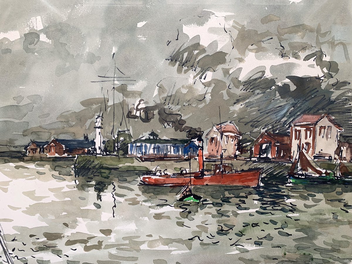 Fernand HERBO (1905-1995) - Honfleur - Aquarelle - Peintre de la Marine-photo-4