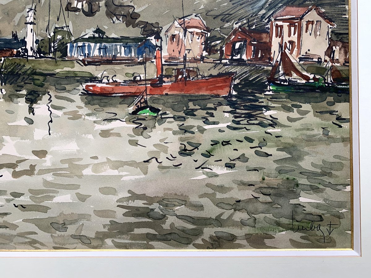 Fernand HERBO (1905-1995) - Honfleur - Aquarelle - Peintre de la Marine-photo-1