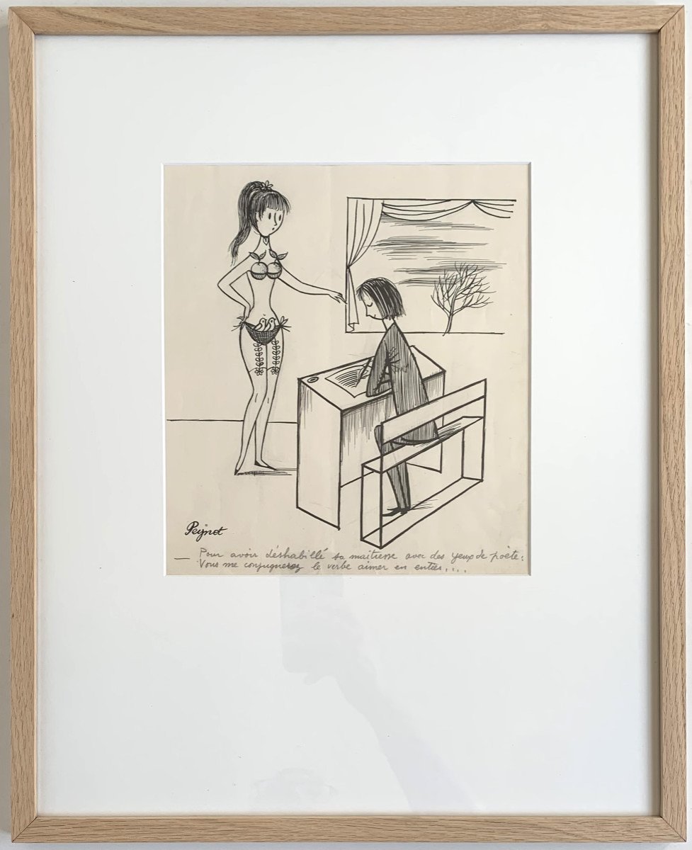 Raymond Peynet (1908-1999) - Loving Poet - Original Drawing-photo-2