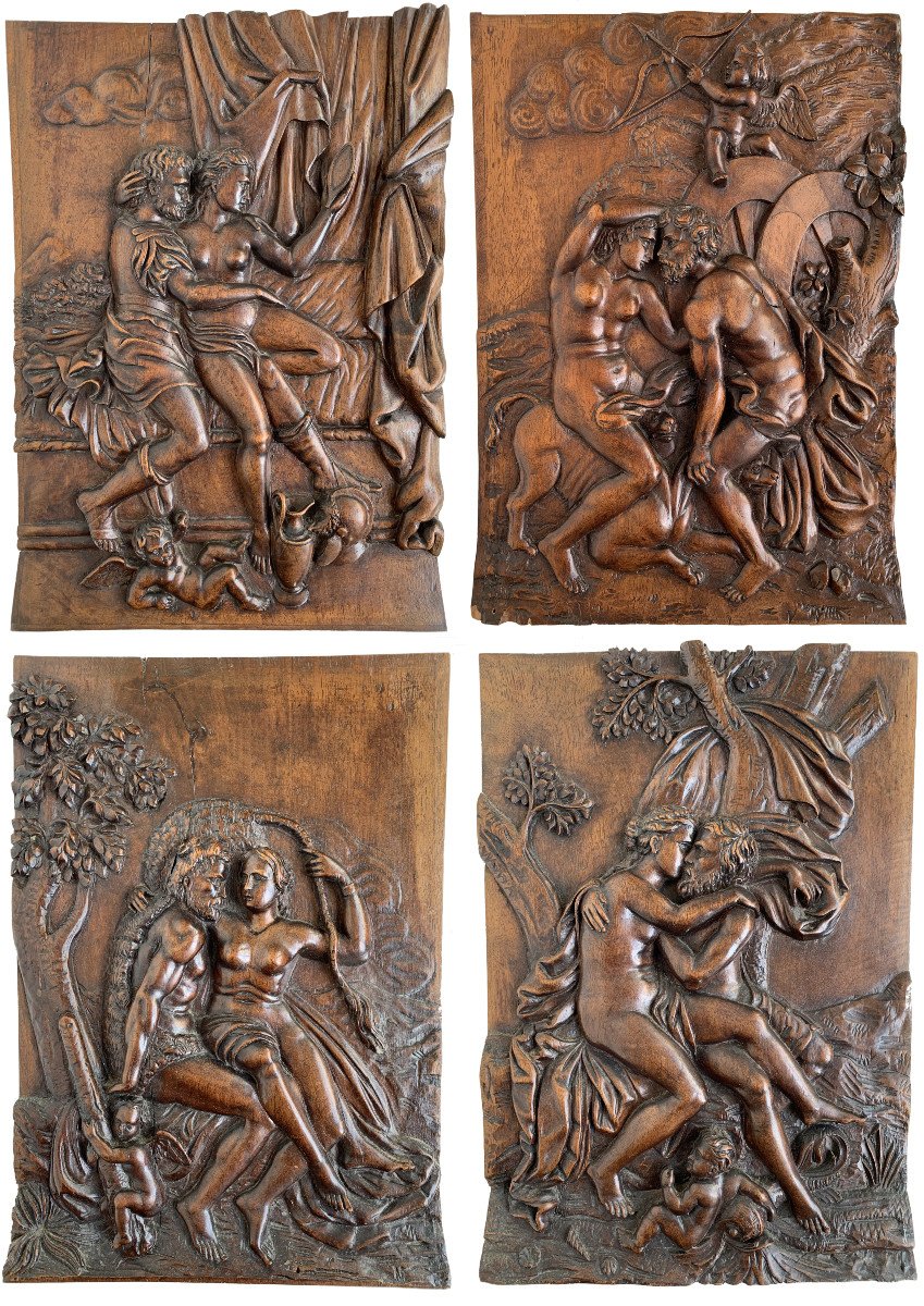 Les Amours des Dieux - 4 panneaux sculptés en haut-relief - Seconde Renaissance