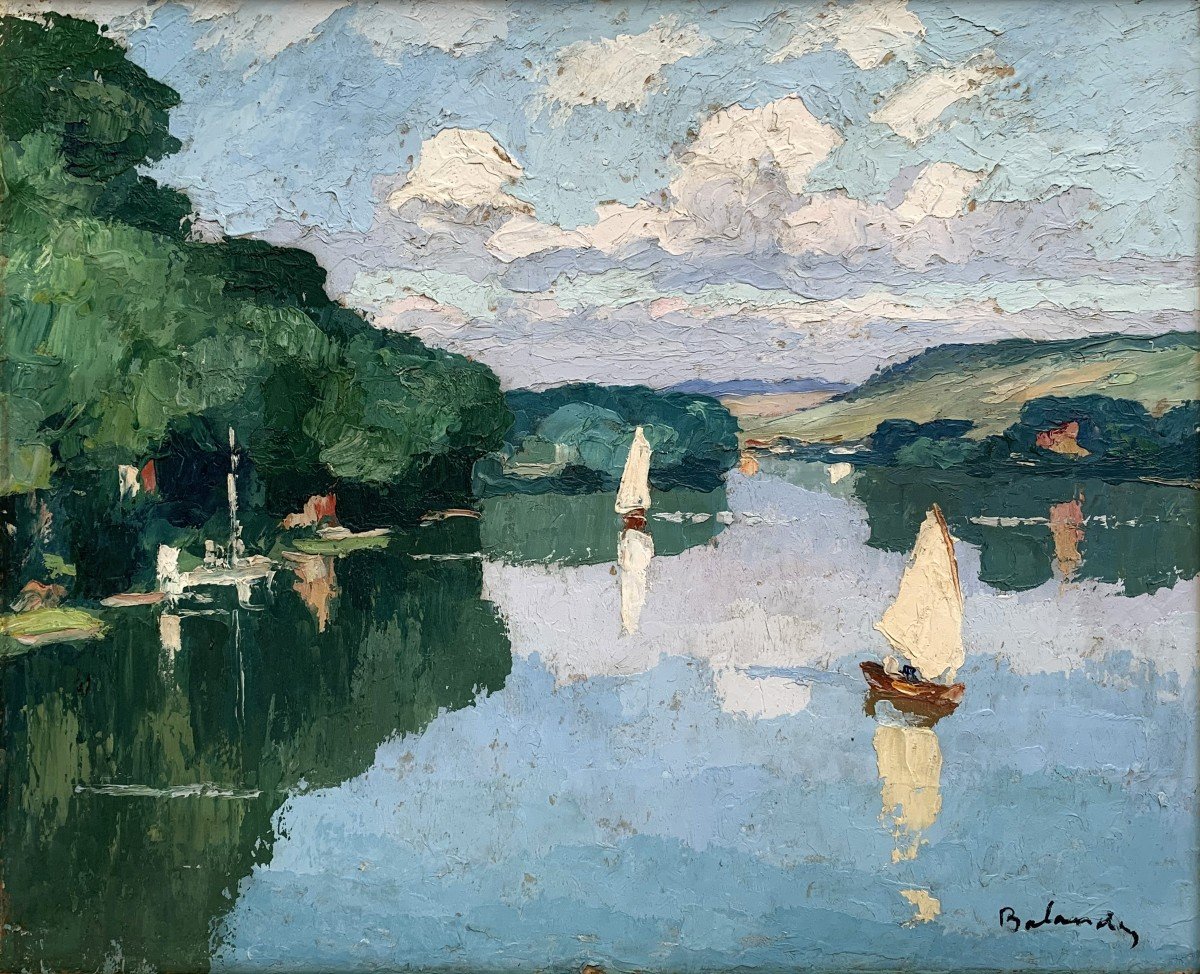 Gaston BALANDE (1880-1971) - Voiliers sur la Loire - Huile