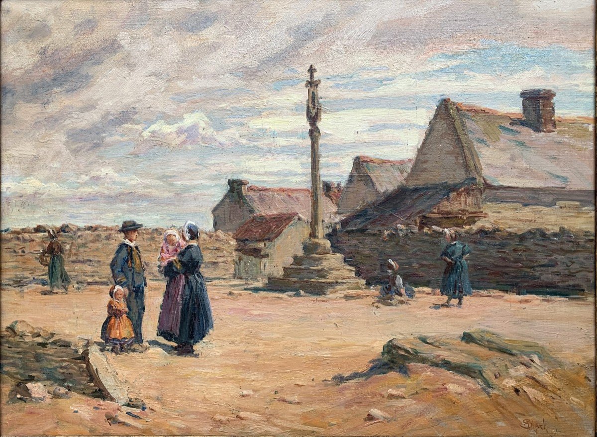 Alphonse Birck (1859-1942) - Lively Scene In Penmarc'h, Brittany - Oil On Canvas-photo-2