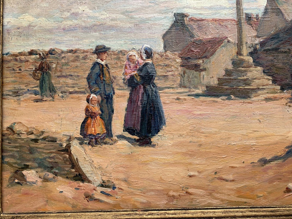 Alphonse Birck (1859-1942) - Lively Scene In Penmarc'h, Brittany - Oil On Canvas-photo-1