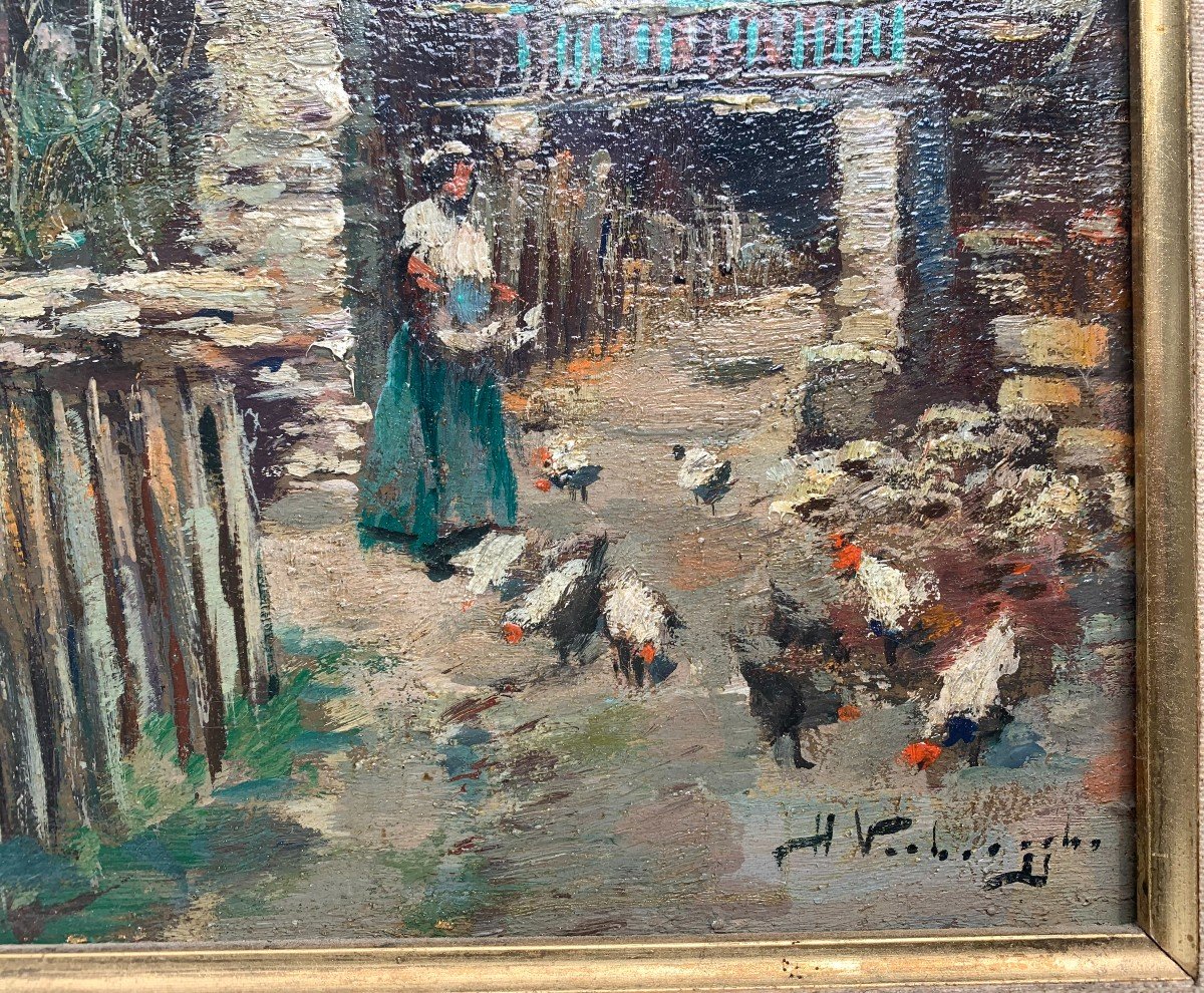 Charles Henri Verbrugghe (1877-1974) - Lively Farmyard Scene - Oil - Montparnasse Frame-photo-3