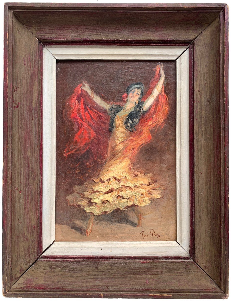 René Péan (1875-1955) - Spanish Dancer, Flamenco - Oil-photo-2