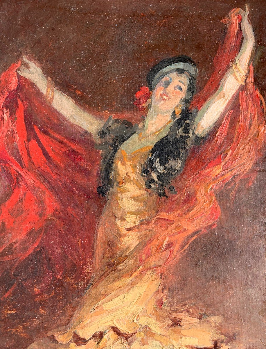 René Péan (1875-1955) - Spanish Dancer, Flamenco - Oil-photo-4