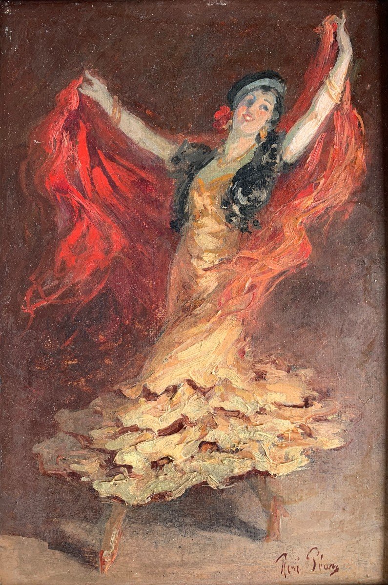 René Péan (1875-1955) - Spanish Dancer, Flamenco - Oil