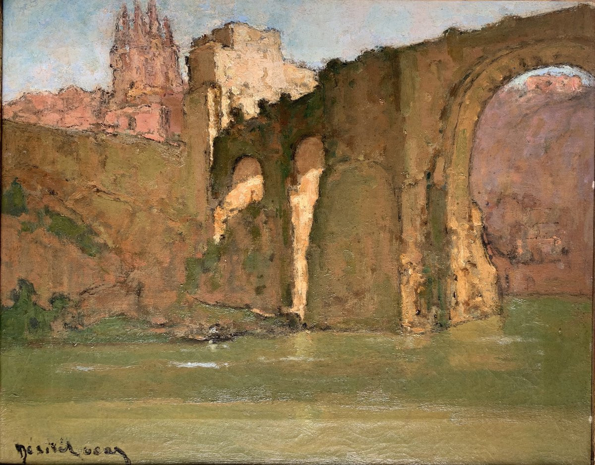 Louis-Marie DESIRÉ LUCAS (1869-1949) - Pont de San Martin, Tolède - Huile sur toile-photo-2
