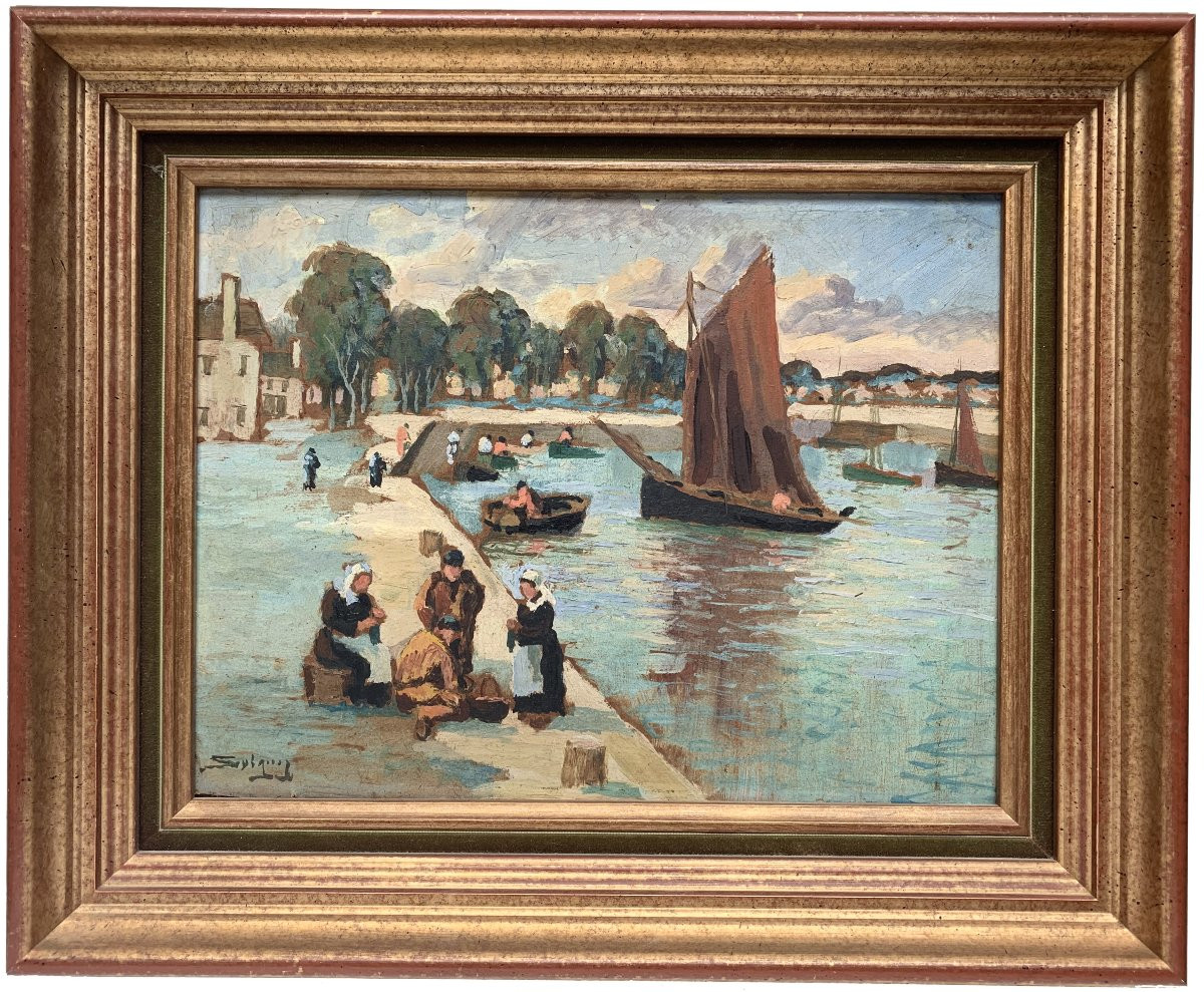 Azéma SAVIGNY (1854-1933) - Concarneau, le bassin Pénéroff, Bretagne-photo-2