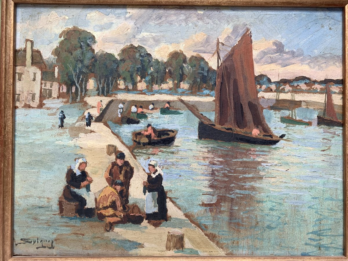 Azéma SAVIGNY (1854-1933) - Concarneau, le bassin Pénéroff, Bretagne-photo-3