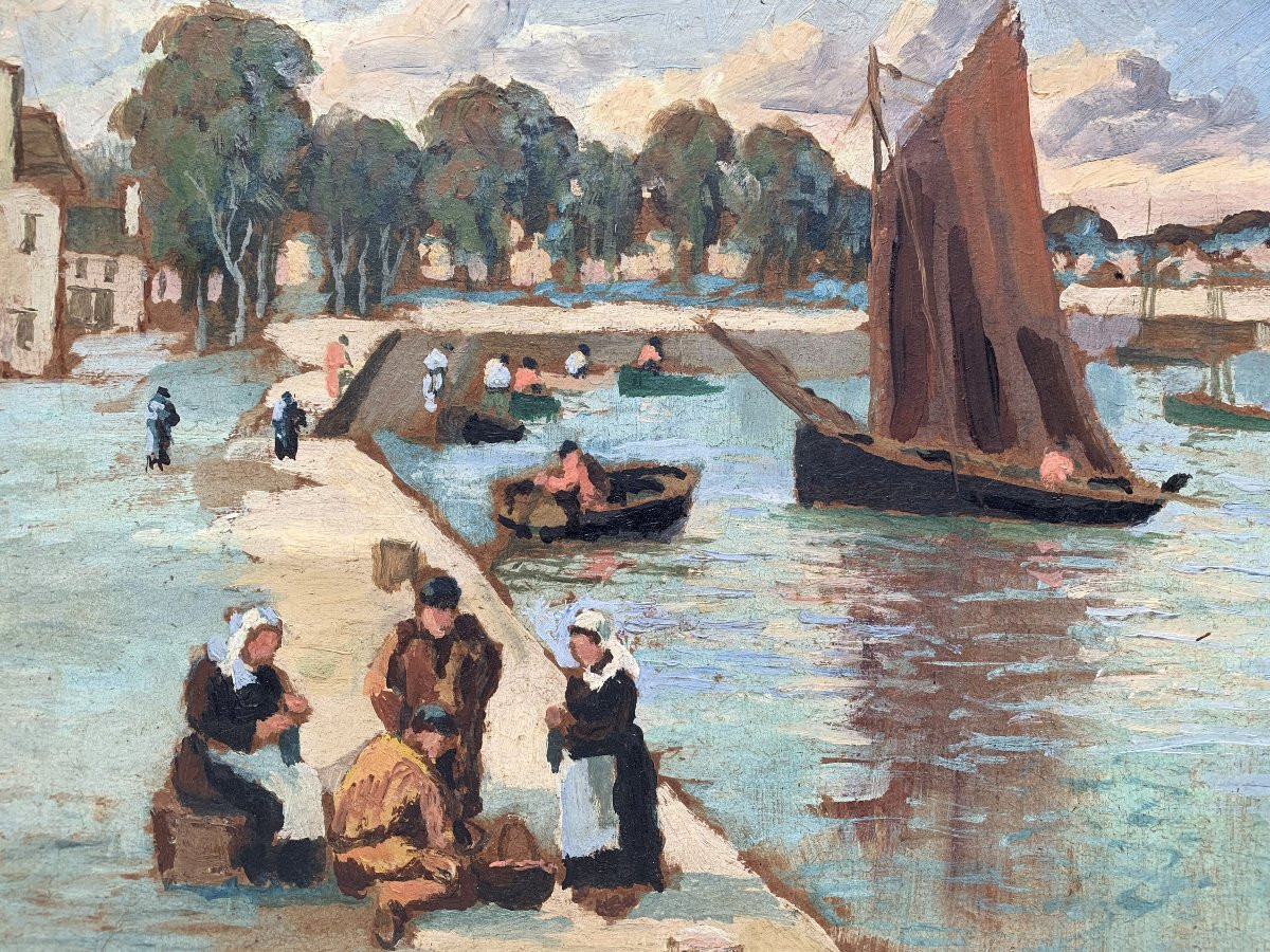 Azéma SAVIGNY (1854-1933) - Concarneau, le bassin Pénéroff, Bretagne-photo-4
