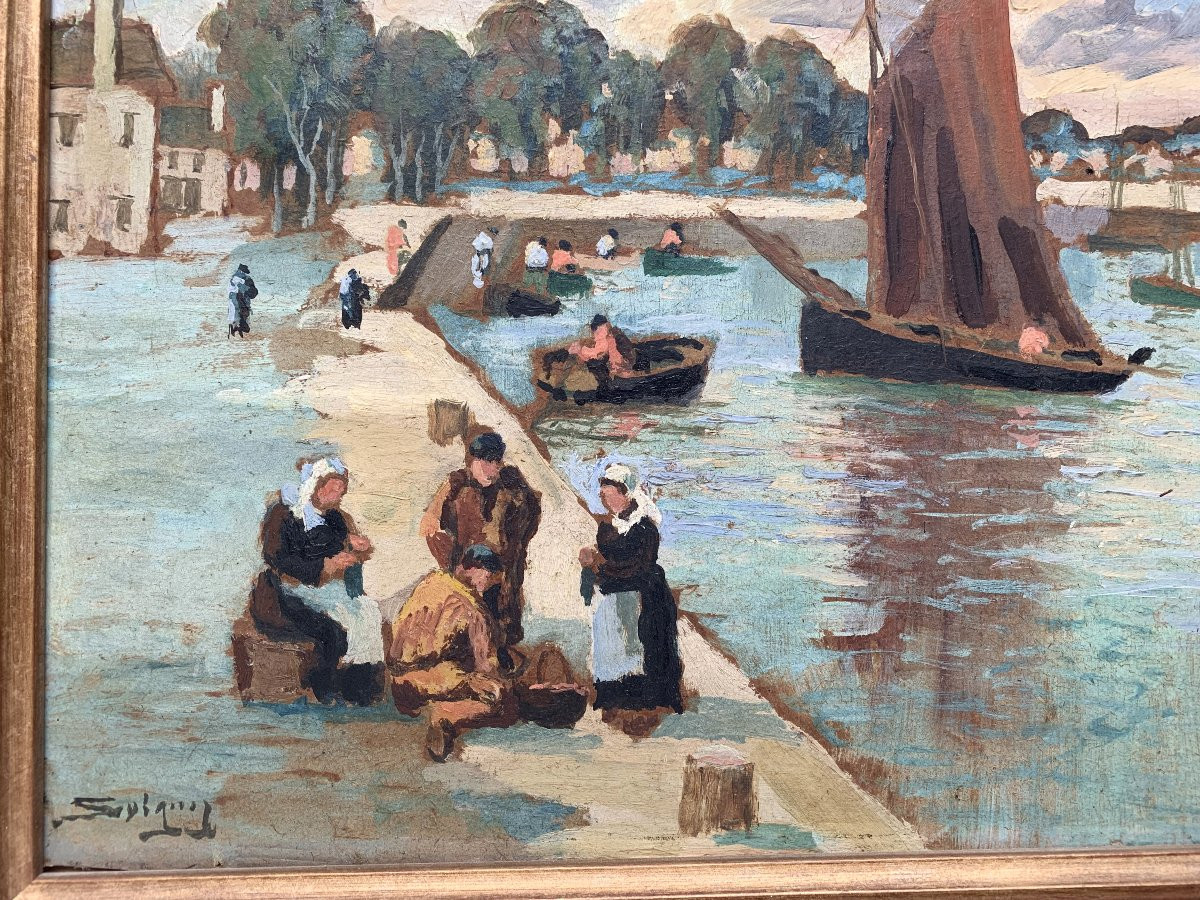 Azéma SAVIGNY (1854-1933) - Concarneau, le bassin Pénéroff, Bretagne-photo-1