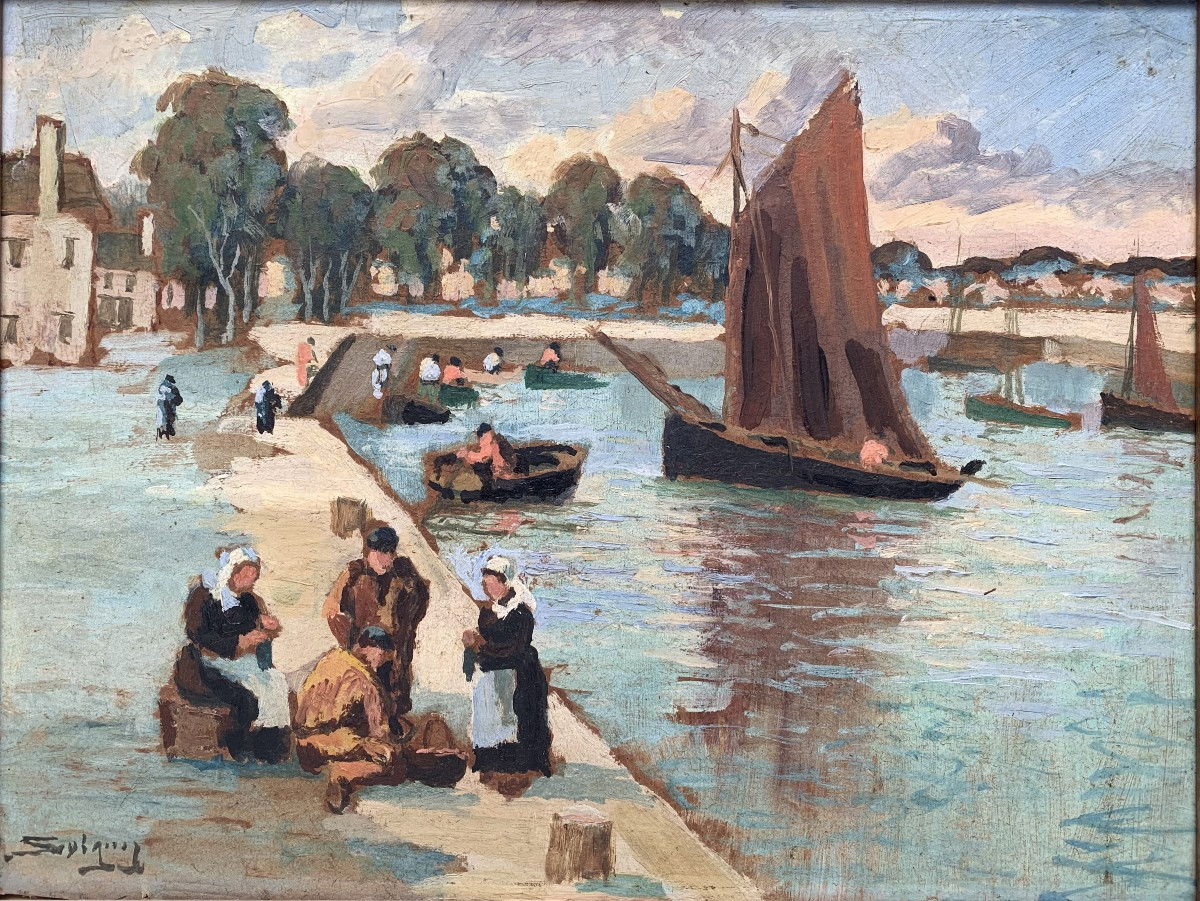 Azéma SAVIGNY (1854-1933) - Concarneau, le bassin Pénéroff, Bretagne