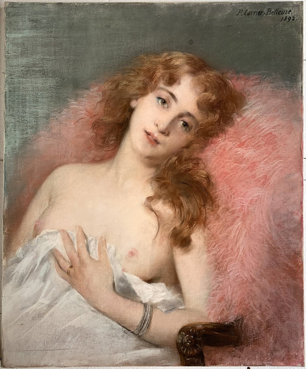 Pierre Carrier-Belleuse (1851-1932) - Jeune femme dénudée - Pastel sur toile signée-photo-2