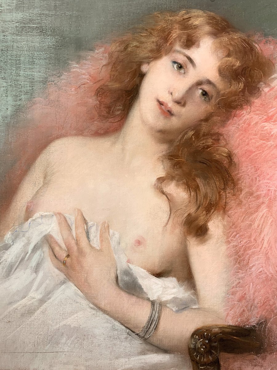 Pierre Carrier-Belleuse (1851-1932) - Jeune femme dénudée - Pastel sur toile signée-photo-3