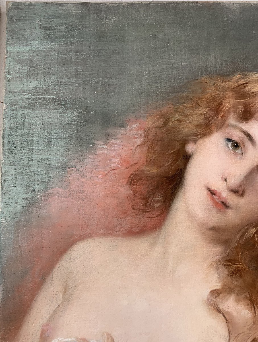 Pierre Carrier-Belleuse (1851-1932) - Jeune femme dénudée - Pastel sur toile signée-photo-1