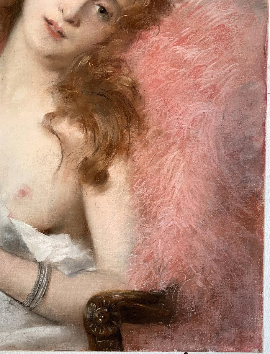 Pierre Carrier-Belleuse (1851-1932) - Jeune femme dénudée - Pastel sur toile signée-photo-3