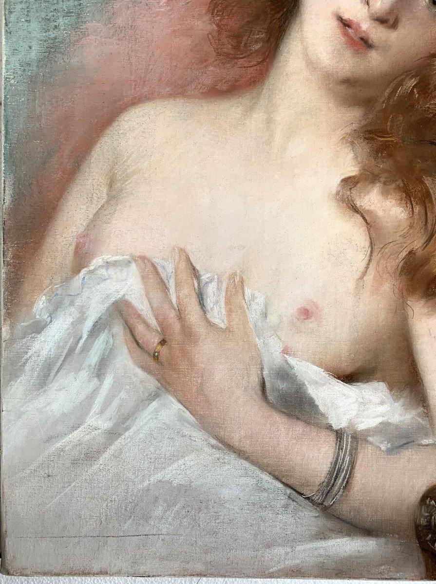 Pierre Carrier-Belleuse (1851-1932) - Jeune femme dénudée - Pastel sur toile signée-photo-4
