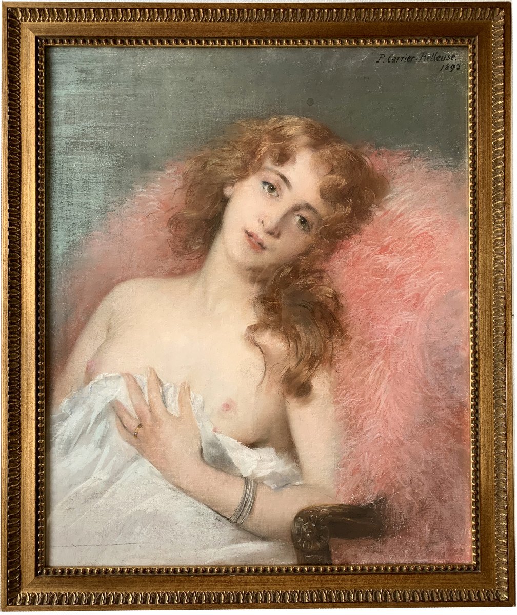 Pierre Carrier-Belleuse (1851-1932) - Jeune femme dénudée - Pastel sur toile signée