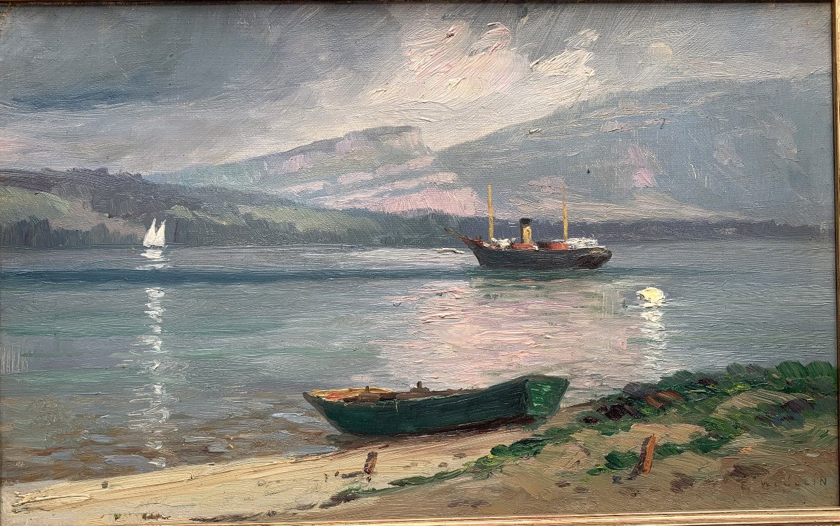 Emile Wegelin (1875-1962) - At The Edge Of Lake Geneva - Oil On Canvas-photo-2