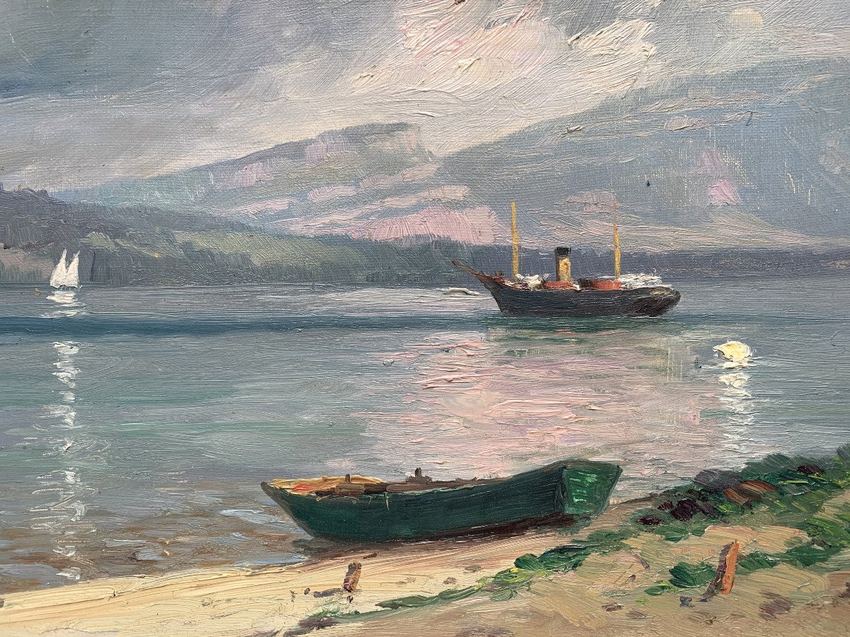 Emile WEGELIN (1875-1962) - Au bord du Lac Léman - Huile sur toile-photo-3