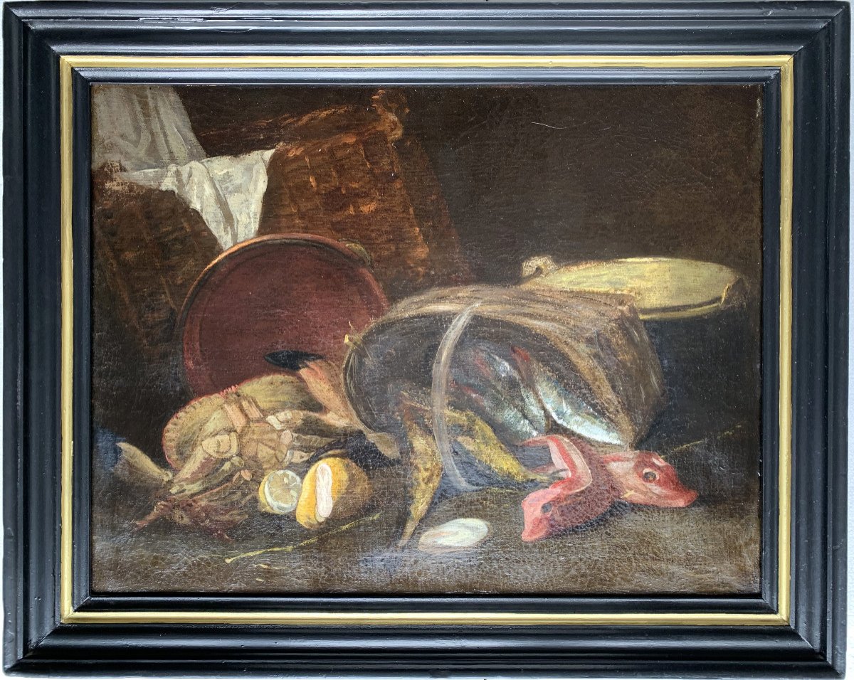 18th Century French School - Still Life With Fishes - Oil On Canvas