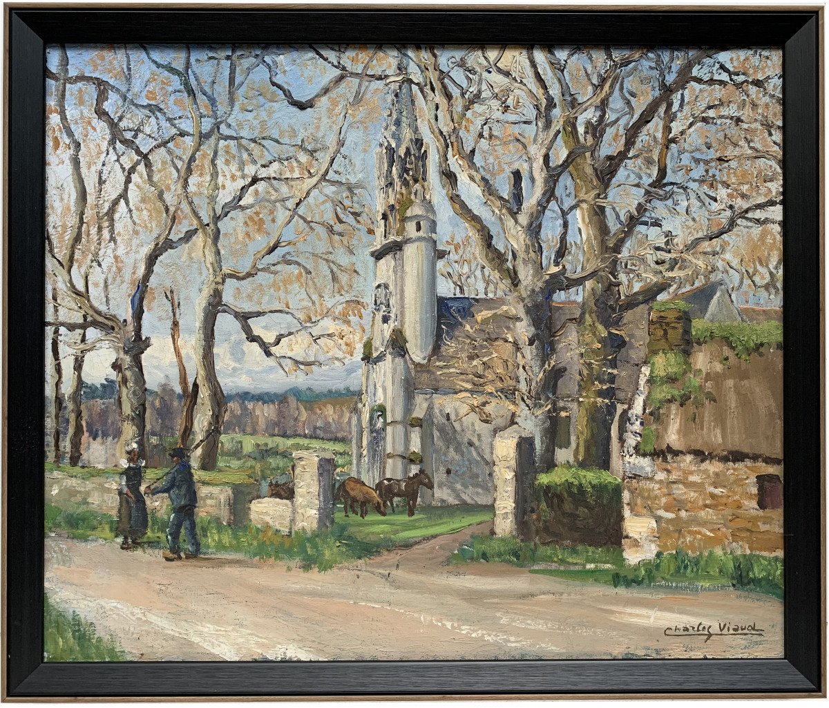 Charles VIAUD (1920-1975) - Chapelle Sainte-Anne, Fouesnant, Bretagne - Huile sur toile