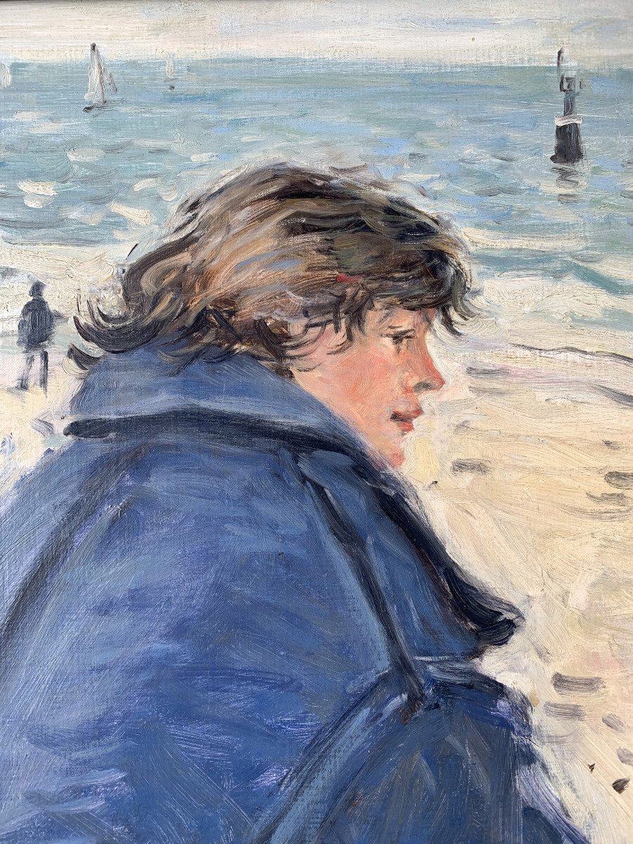 Jean-Jacques RENÉ  (né en 1943) - Jeune femme à Quiberon, Bretagne - Huile sur toile-photo-3