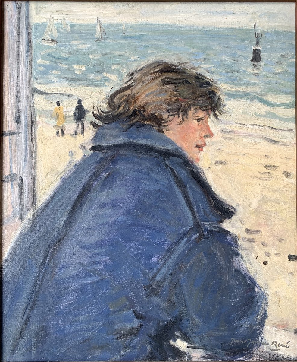Jean-jacques René (born In 1943) - Young Woman In Quiberon, Brittany - Oil On Canvas
